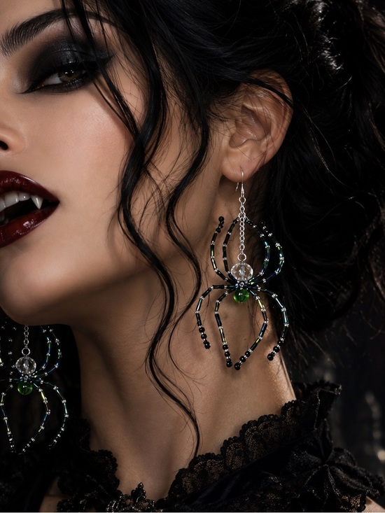 Artisan Jewelry - Spider Earrings Made With Green Glass Beads Artisan Designed